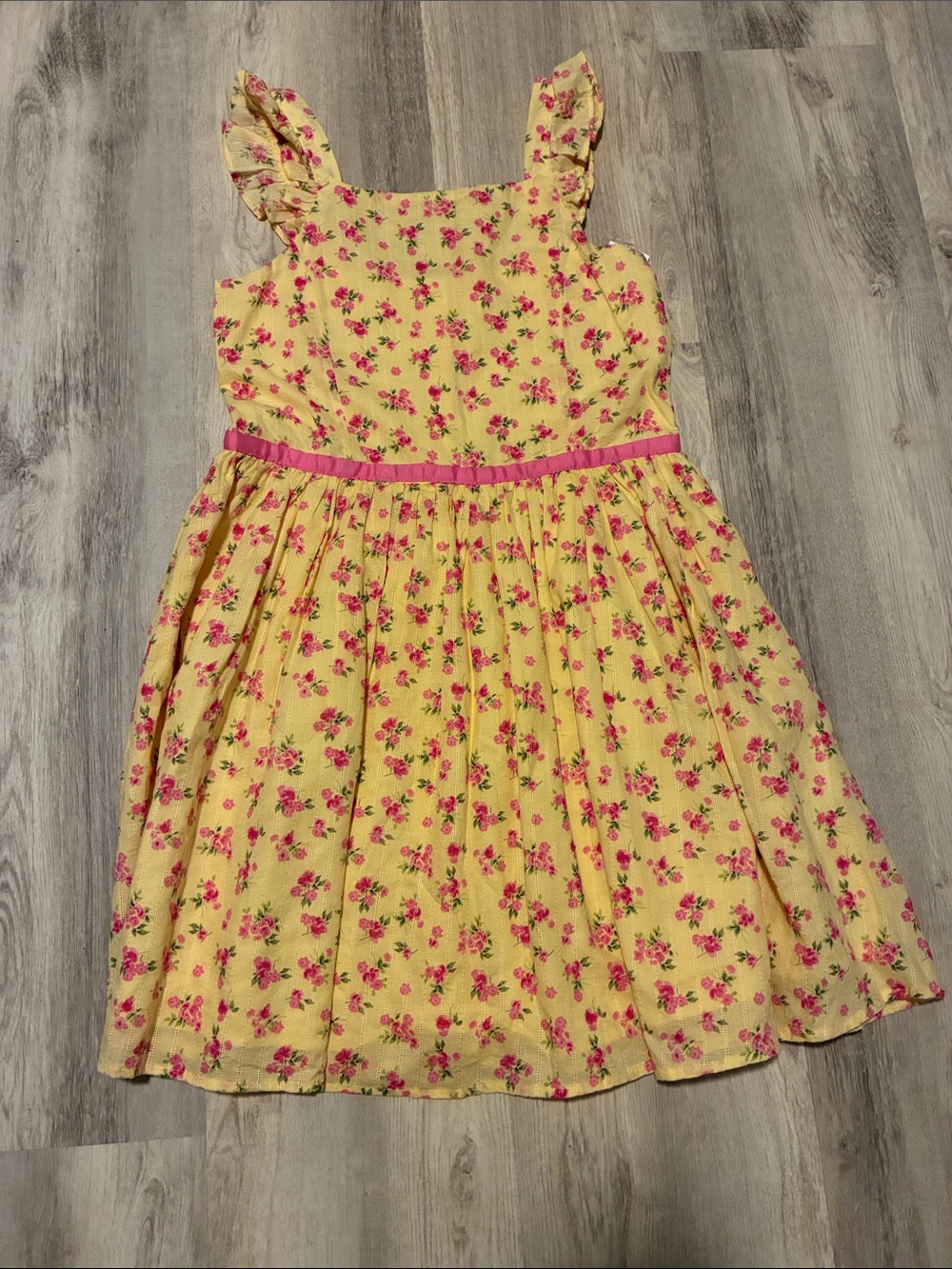 Yellow Floral Girls Sundress with Pink Trim